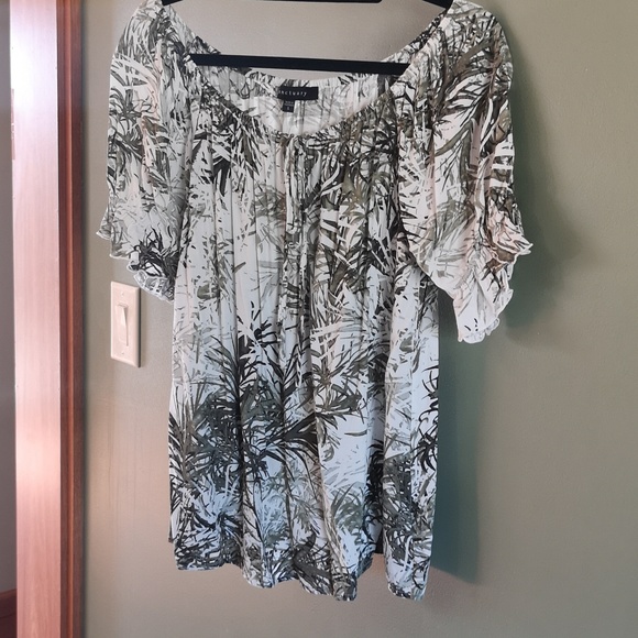 Sanctuary Green Tiki Palm Tropical Print Off The Shoulder 3/4 Sleeve Top Sz L - Picture 6 of 11